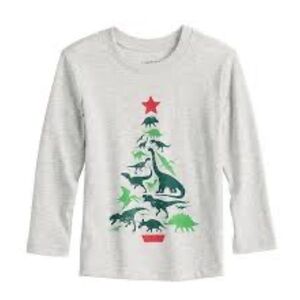 Jumping Beans Toddler Boys Gray Dinosaur Christmas Tree Long Sleeve T-Shirt 3T